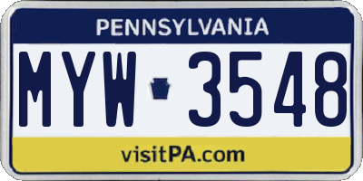 PA license plate MYW3548