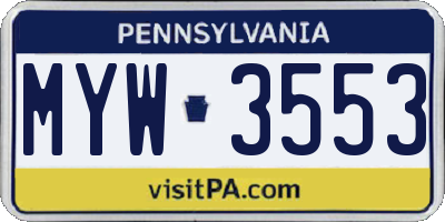 PA license plate MYW3553