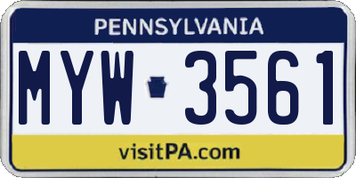 PA license plate MYW3561
