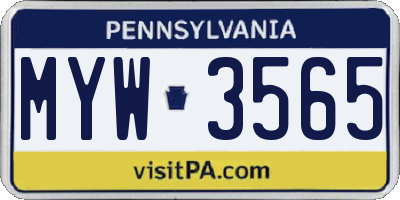PA license plate MYW3565