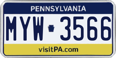 PA license plate MYW3566