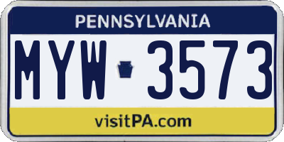 PA license plate MYW3573