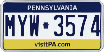 PA license plate MYW3574