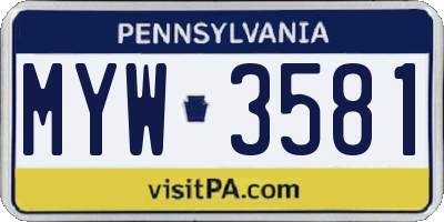PA license plate MYW3581