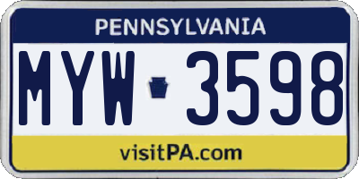 PA license plate MYW3598