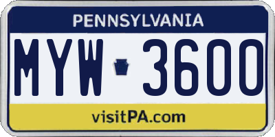 PA license plate MYW3600