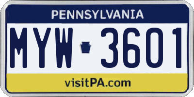 PA license plate MYW3601