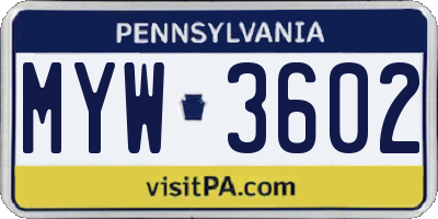 PA license plate MYW3602