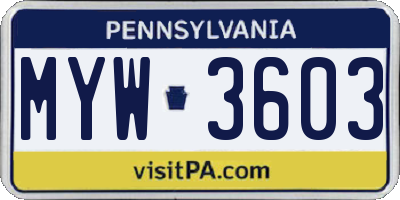 PA license plate MYW3603
