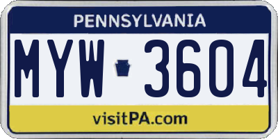 PA license plate MYW3604