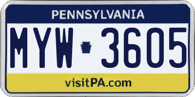 PA license plate MYW3605