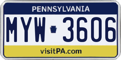 PA license plate MYW3606