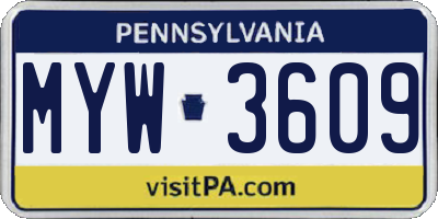 PA license plate MYW3609