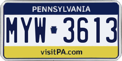 PA license plate MYW3613