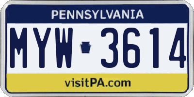 PA license plate MYW3614