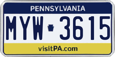 PA license plate MYW3615