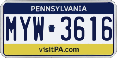 PA license plate MYW3616