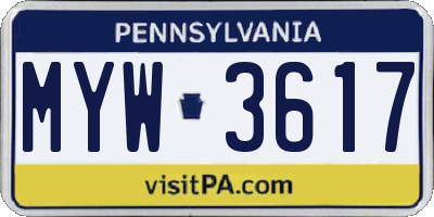 PA license plate MYW3617