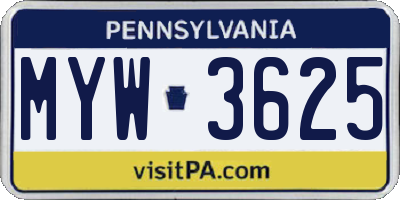 PA license plate MYW3625