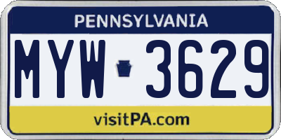 PA license plate MYW3629