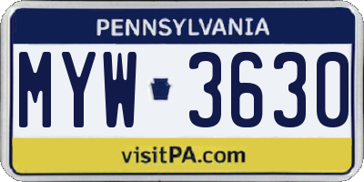 PA license plate MYW3630
