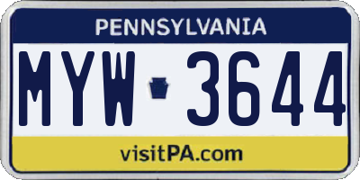 PA license plate MYW3644