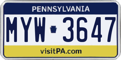 PA license plate MYW3647