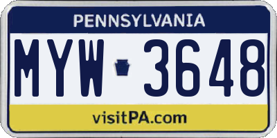 PA license plate MYW3648
