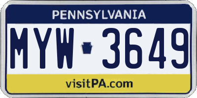 PA license plate MYW3649