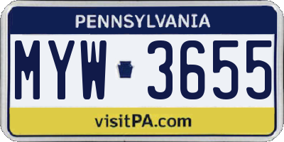 PA license plate MYW3655