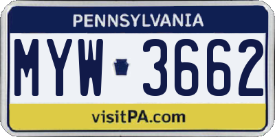 PA license plate MYW3662