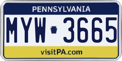 PA license plate MYW3665