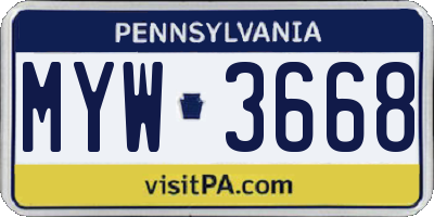 PA license plate MYW3668