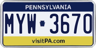 PA license plate MYW3670