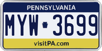 PA license plate MYW3699