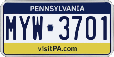 PA license plate MYW3701