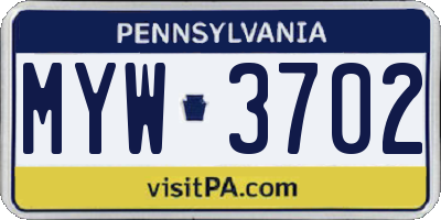 PA license plate MYW3702