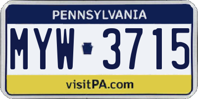 PA license plate MYW3715
