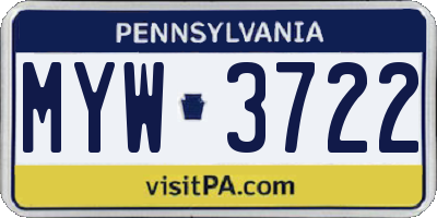 PA license plate MYW3722