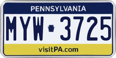 PA license plate MYW3725