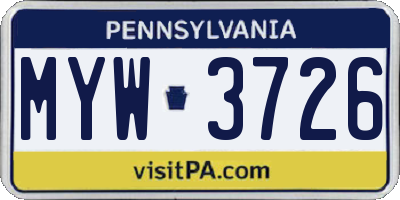 PA license plate MYW3726