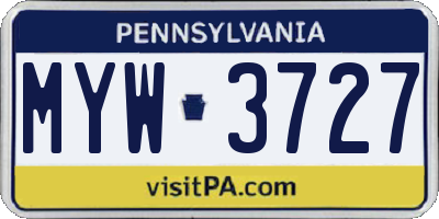 PA license plate MYW3727