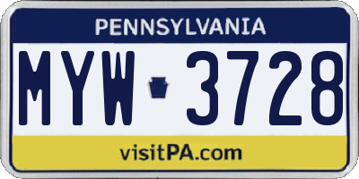 PA license plate MYW3728