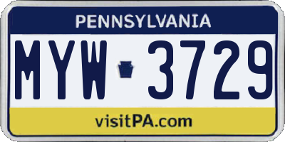 PA license plate MYW3729