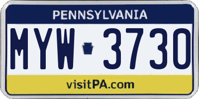 PA license plate MYW3730