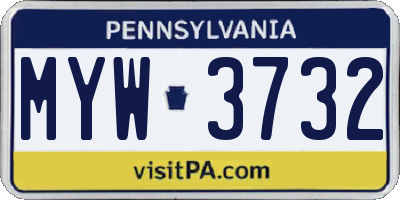 PA license plate MYW3732