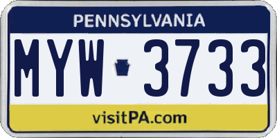PA license plate MYW3733