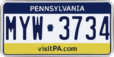 PA license plate MYW3734