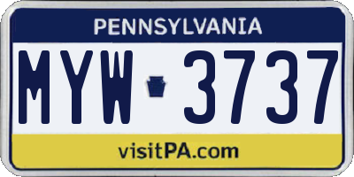 PA license plate MYW3737