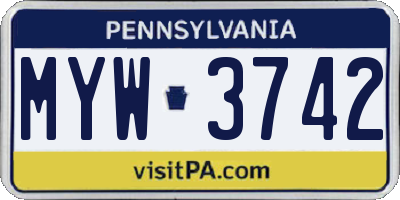PA license plate MYW3742